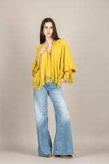 TENSIONE IN - S26C533 - CAMICIA SCOLLO A V CON DETTAGLI IN PIZZO OLIO