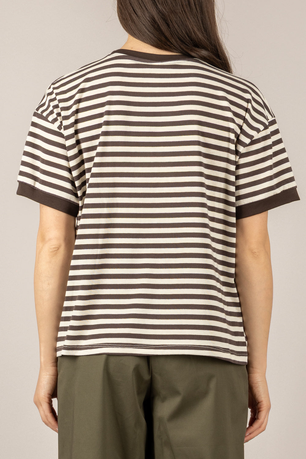 TENSIONE IN - 26M4893 - T-SHIRT RIGATA CON PROFILI A CONTRASTO PANNA/MORO/MORO