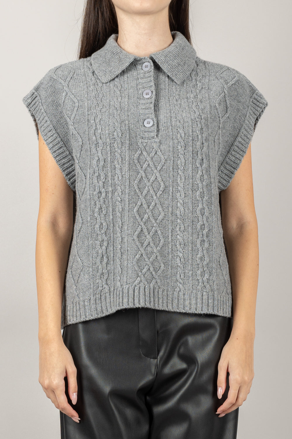 TENSIONE IN - D80967 - GILET CON COLLETTO E RICAMI