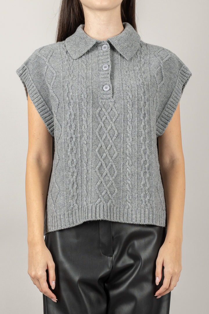 TENSIONE IN - D80967 - GILET CON COLLETTO E RICAMI