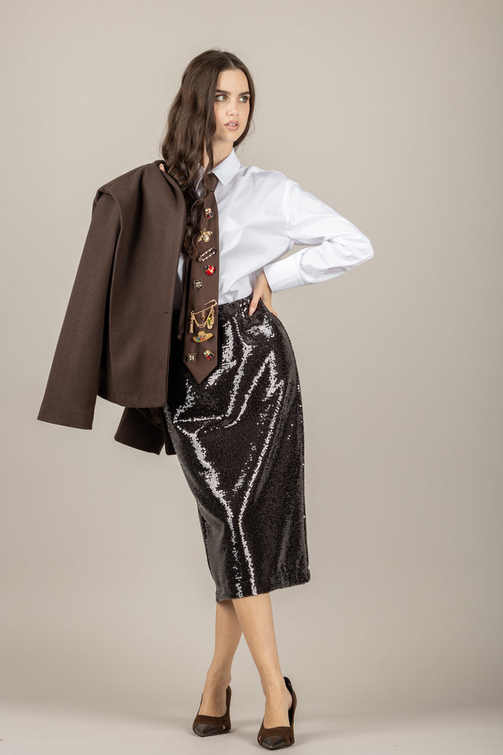 TENSIONE IN - W25GA21 - GONNA LONGUETTE CON PAILLETTES