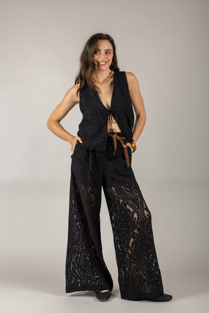 TENSIONE IN - S25PE35 - PANTALONE PALAZZO CROCHET