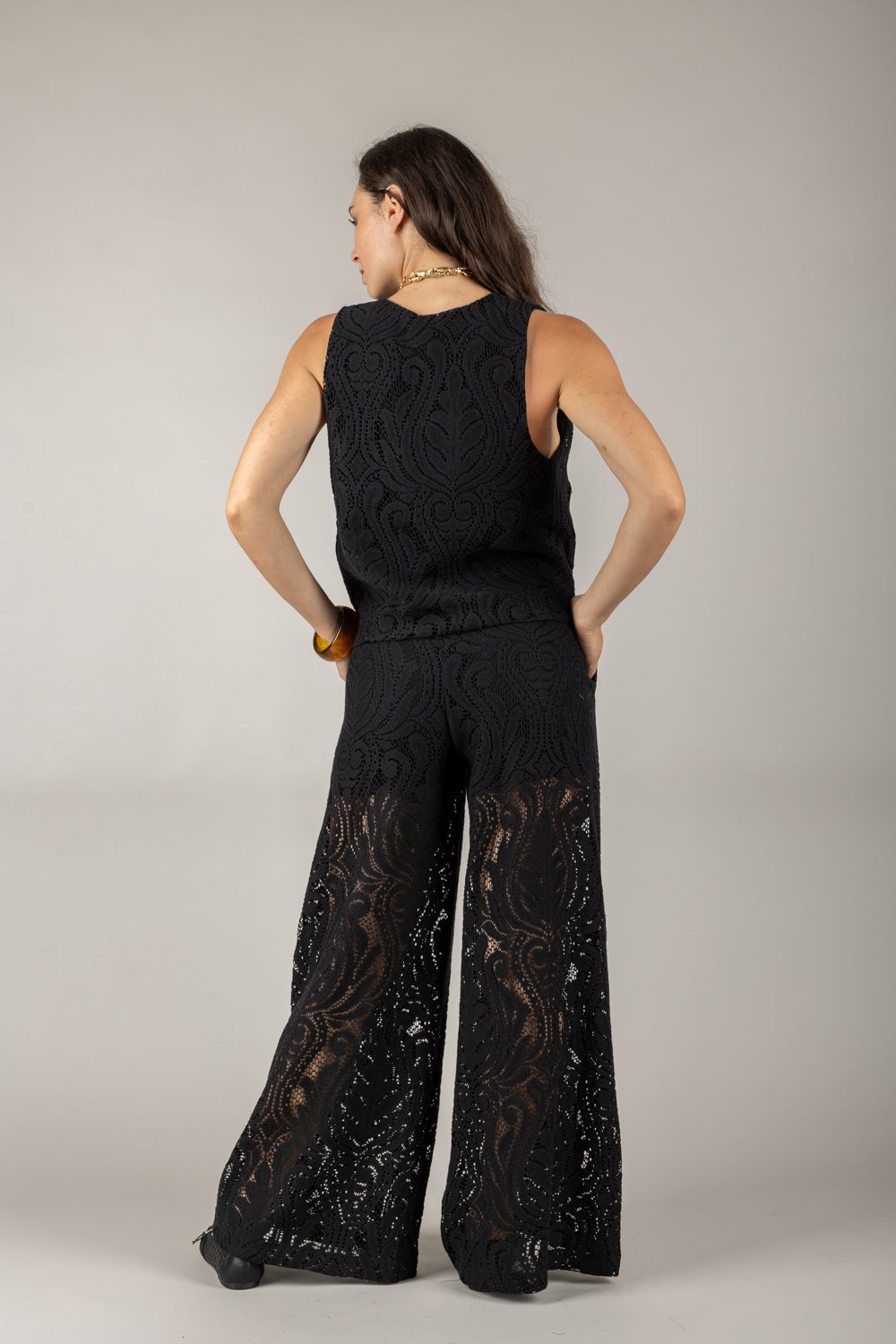 TENSIONE IN - S25PE35 - PANTALONE PALAZZO CROCHET
