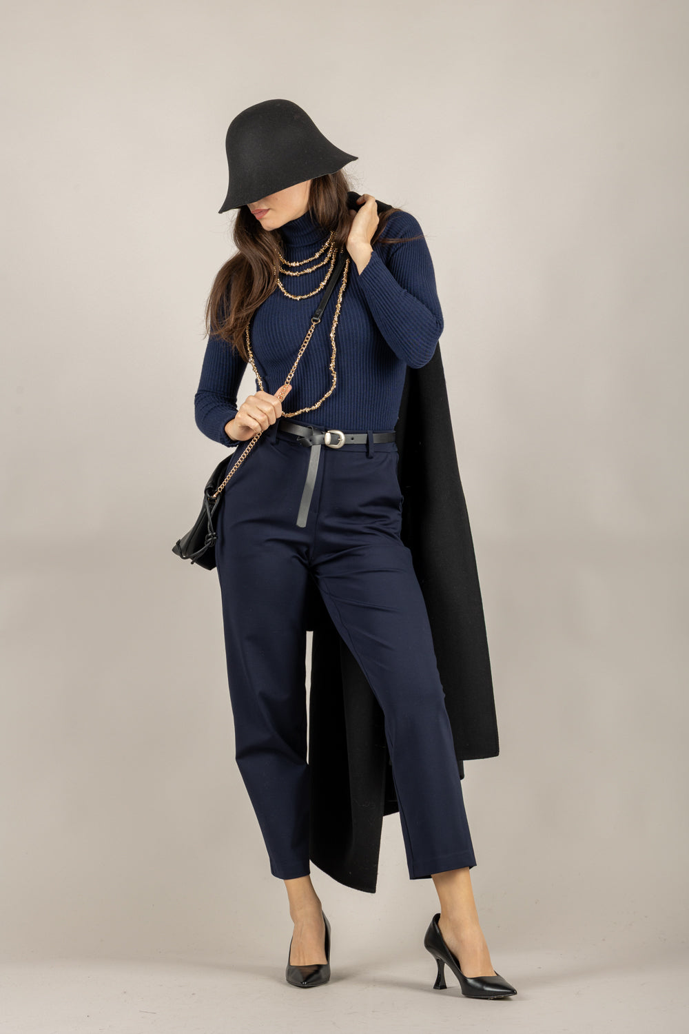 TENSIONE IN - 26P1202 - PANTALONE CARROT IN PUNTO MILANO CON CINTA