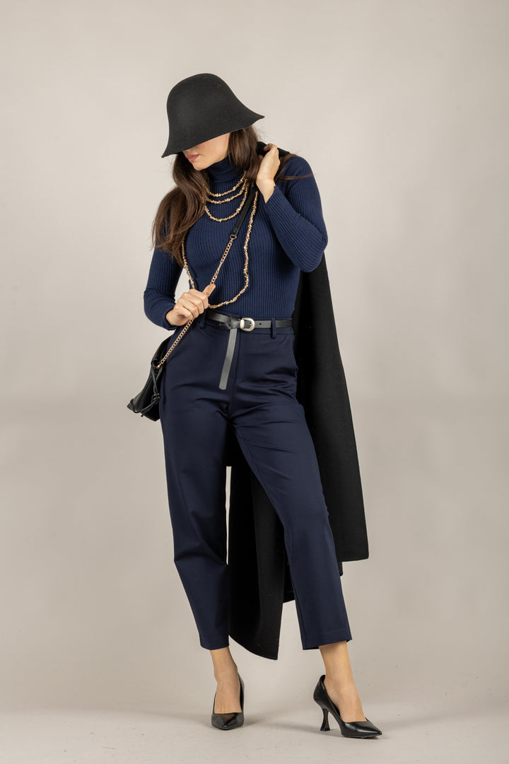 TENSIONE IN - 26P1202 - PANTALONE CARROT IN PUNTO MILANO CON CINTA