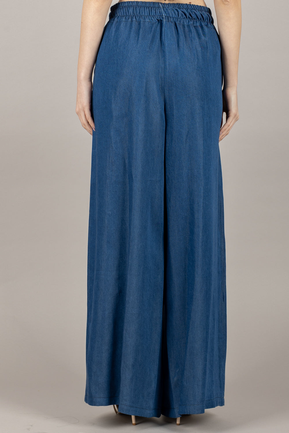 TENSIONE IN - 25P7460 - PANTALONE PALAZZO JEANS CON ELASTICO
