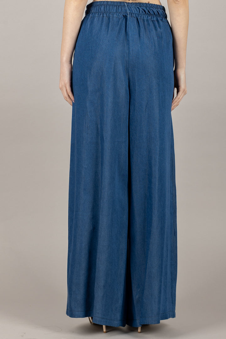 TENSIONE IN - 25P7460 - PANTALONE PALAZZO JEANS CON ELASTICO
