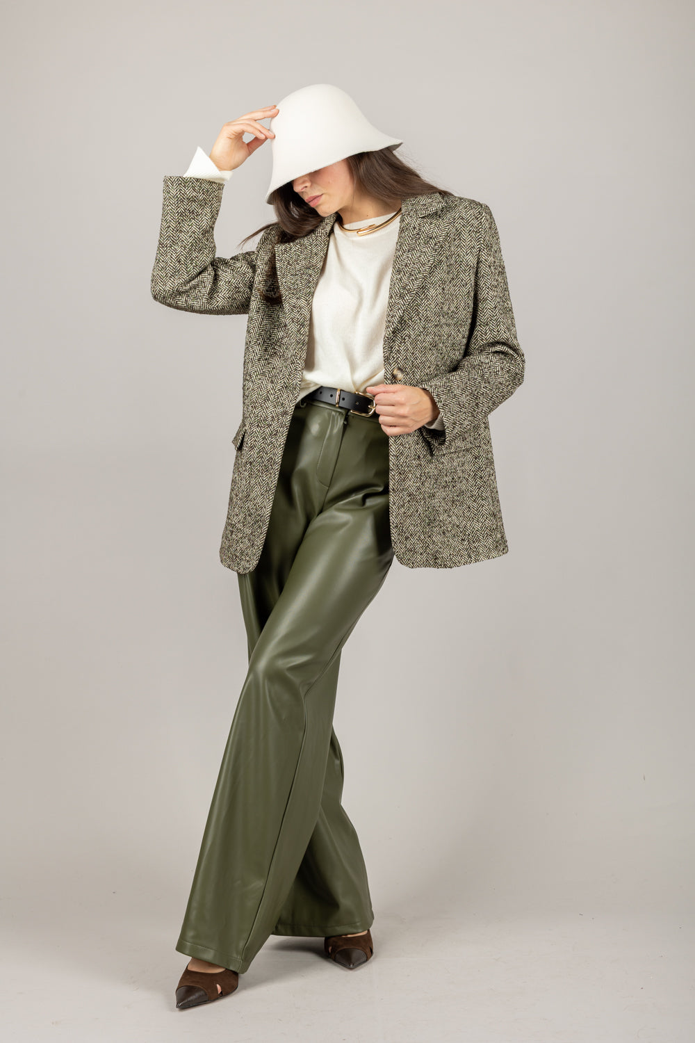 TENSIONE IN - 26P1054 - PANTALONE ECOPELLE CON CINTA