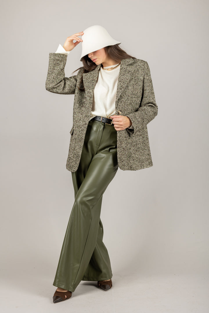 TENSIONE IN - 26P1054 - PANTALONE ECOPELLE CON CINTA