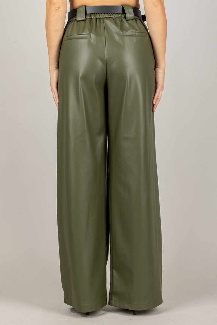 TENSIONE IN - 26P1054 - PANTALONE ECOPELLE CON CINTA