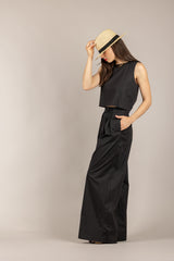TENSIONE IN - 26P4835 - PANTALONE PALAZZO IN COTONE NERO