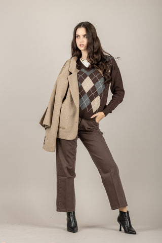 TENSIONE IN - D82036 - MAGLIA A ROMBI SCOLLO A V