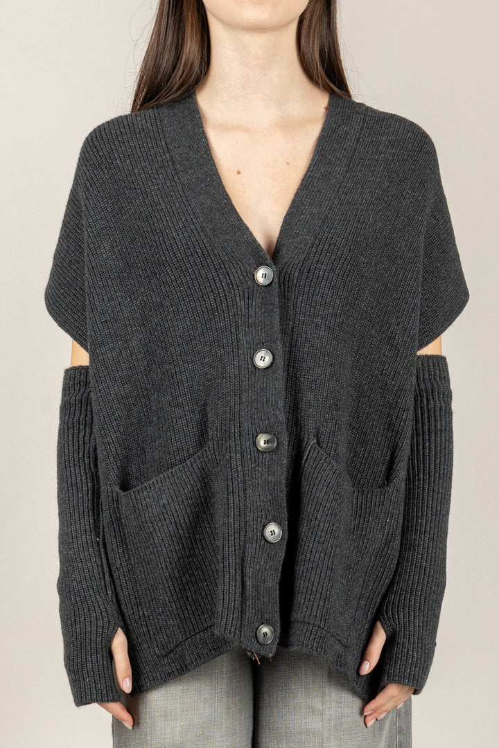 VICOLO - 77353F - CARDIGAN GILET SCOLLO SCHIENA CON MANICOTTI