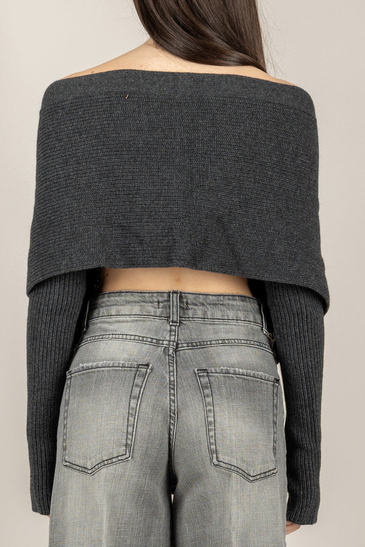 VICOLO - 77353F - CARDIGAN GILET SCOLLO SCHIENA CON MANICOTTI