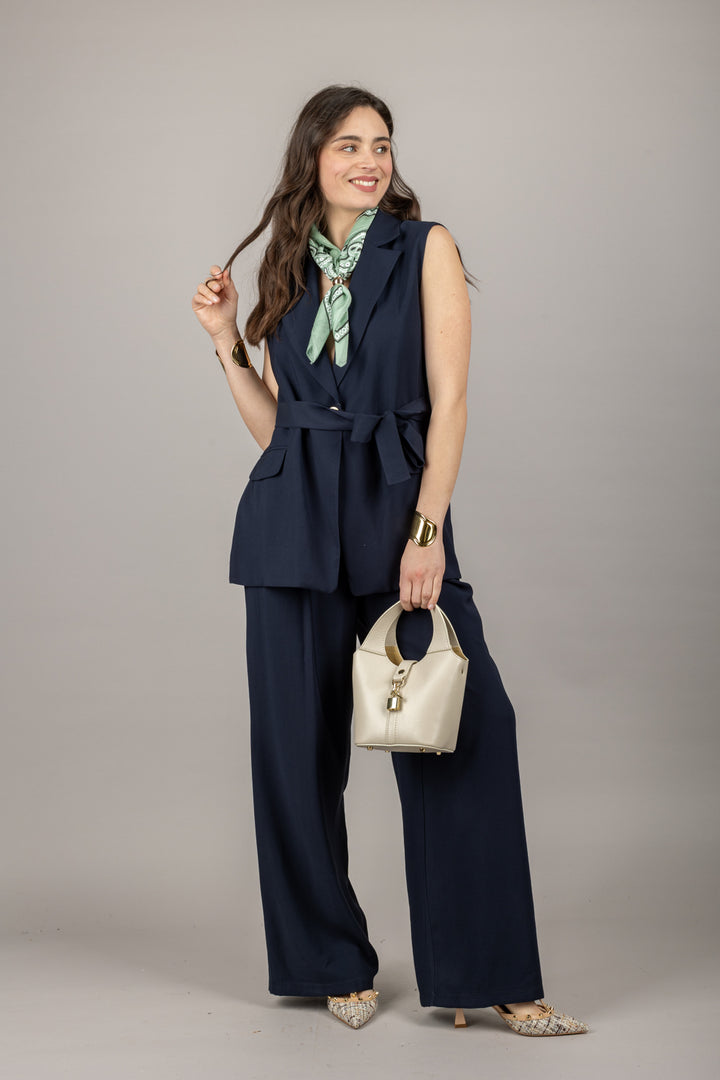 TENSIONE IN - 25P7195 - PANTALONE PALAZZO CON PINCES E BANDA