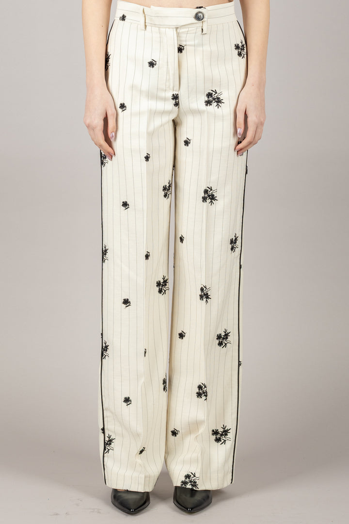 VICOLO - TD0499 - PANTALONE CON FIORI GESSATO