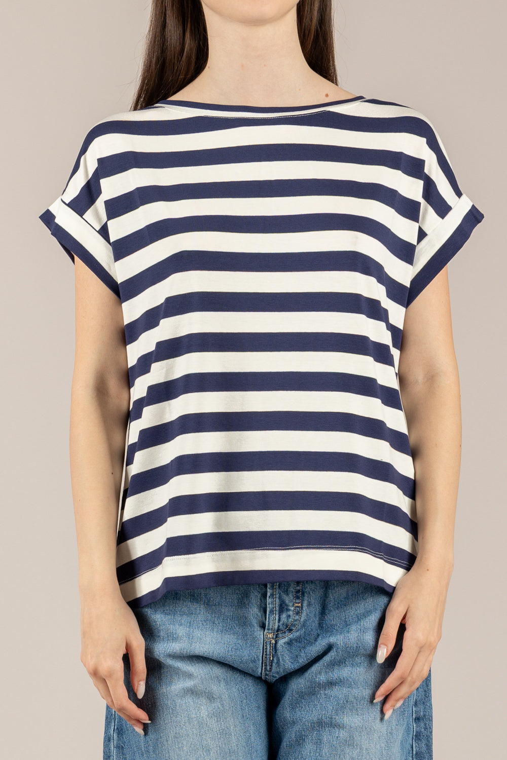 VICOLO - UAB0349 - T-SHIRT A RIGHE NATURLE/BLU