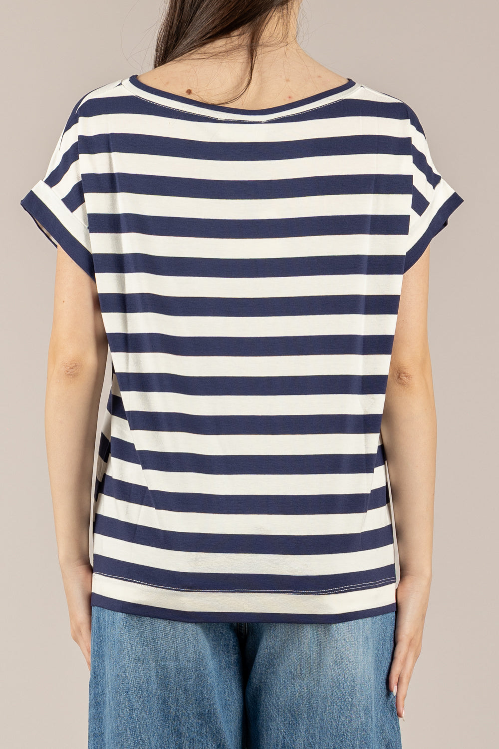 VICOLO - UAB0349 - T-SHIRT A RIGHE NATURLE/BLU