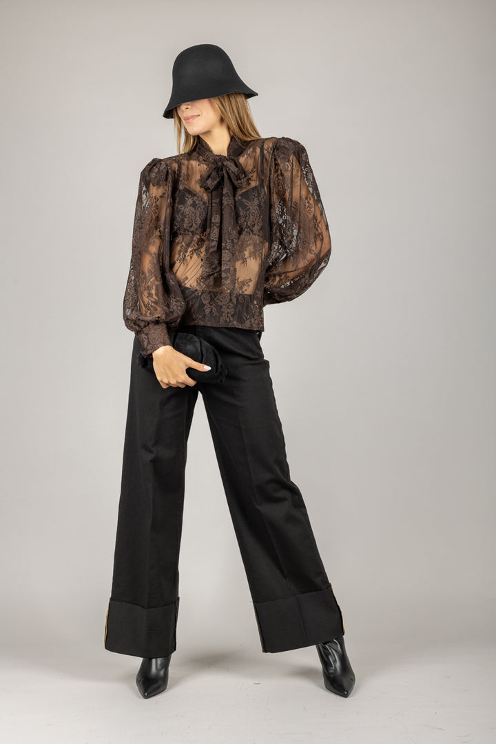 TENSIONE IN - FW250009 - BLUSA IN PIZZO CON FIOCCO