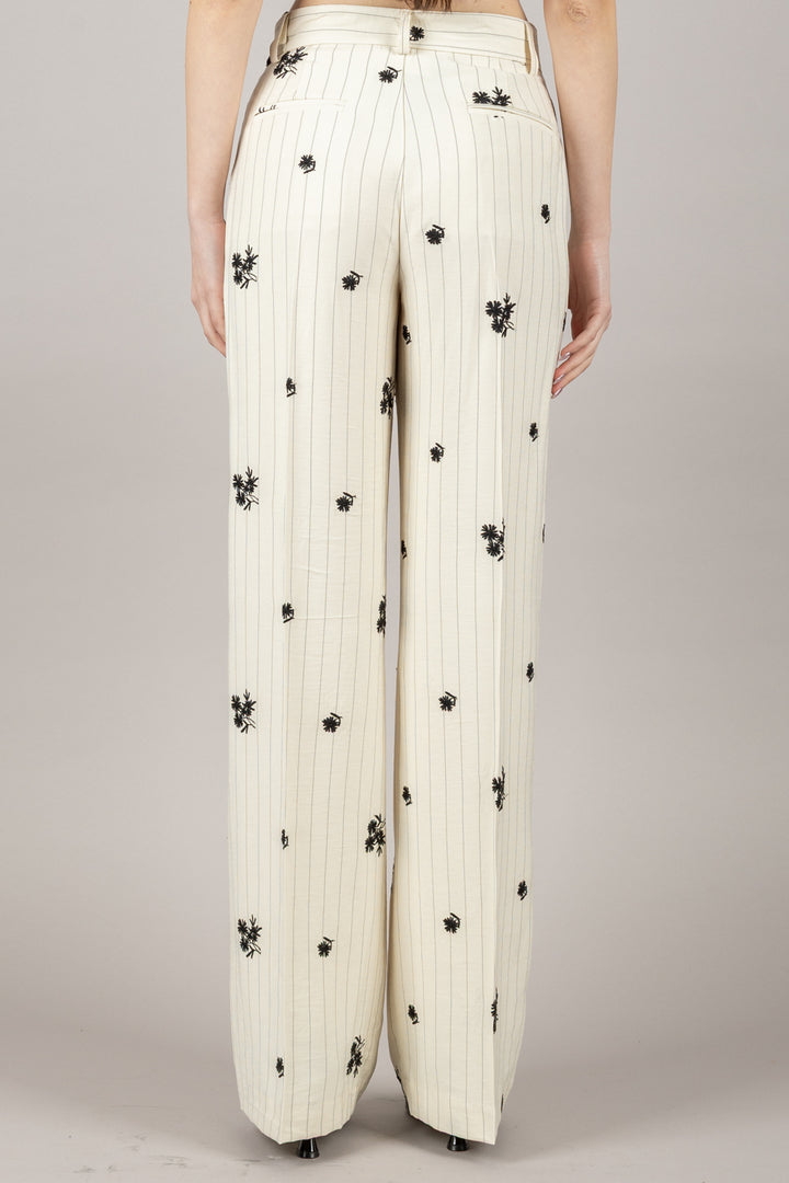VICOLO - TD0499 - PANTALONE CON FIORI GESSATO