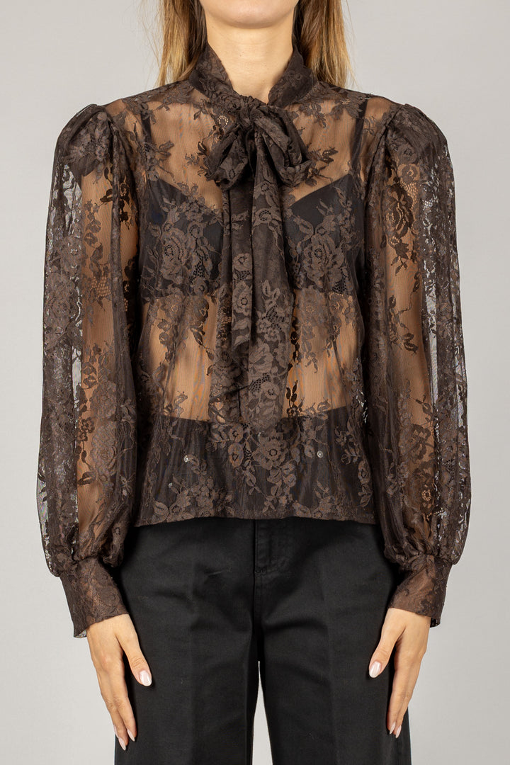 TENSIONE IN - FW250009 - BLUSA IN PIZZO CON FIOCCO