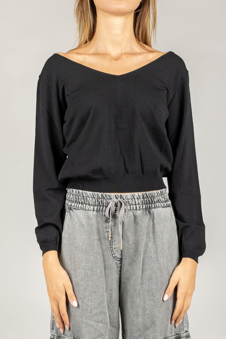 VICOLO - 44034F - MAGLIA CROP SCOLLO A V