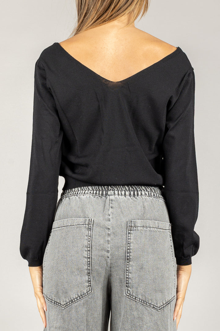 VICOLO - 44034F - MAGLIA CROP SCOLLO A V