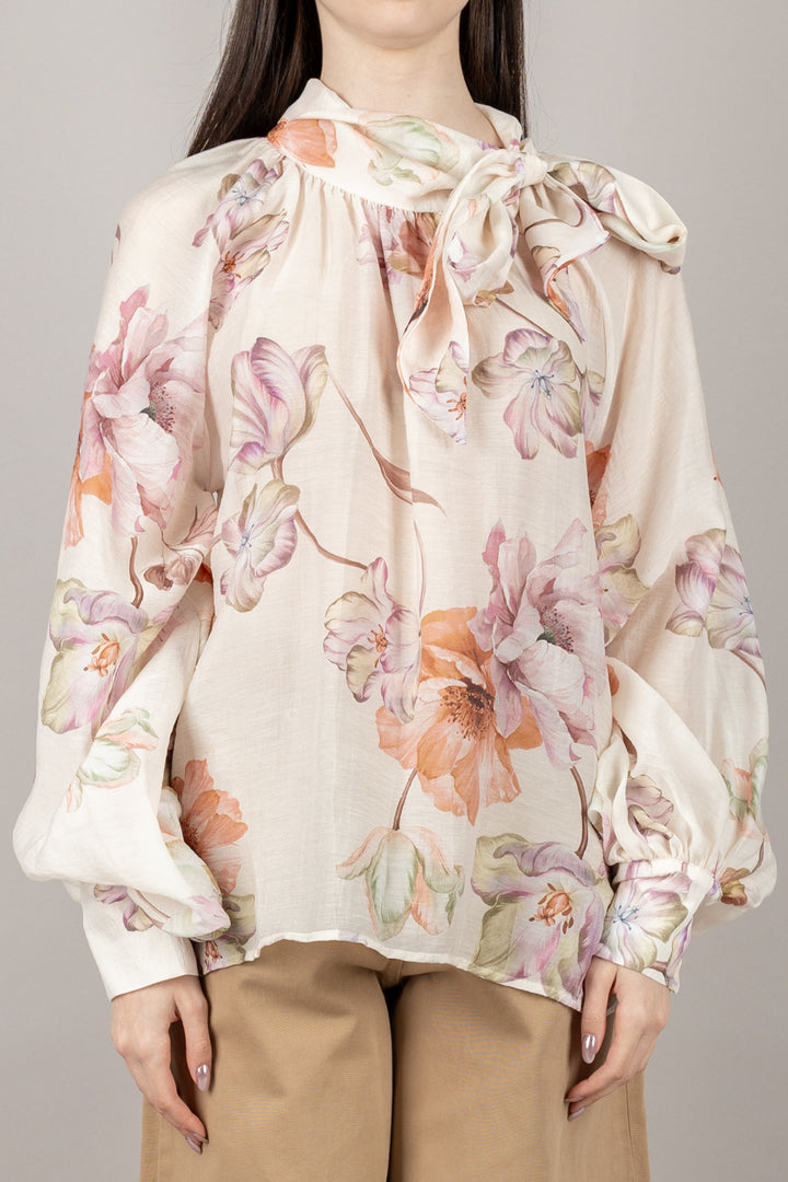 VICOLO - TD1928 - BLUSA CON FIOCCO FLOREALE