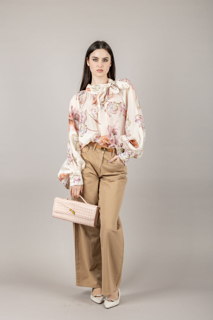 VICOLO - TD1928 - BLUSA CON FIOCCO FLOREALE