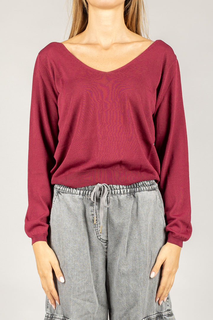 VICOLO - 44034F - MAGLIA CROP SCOLLO A V