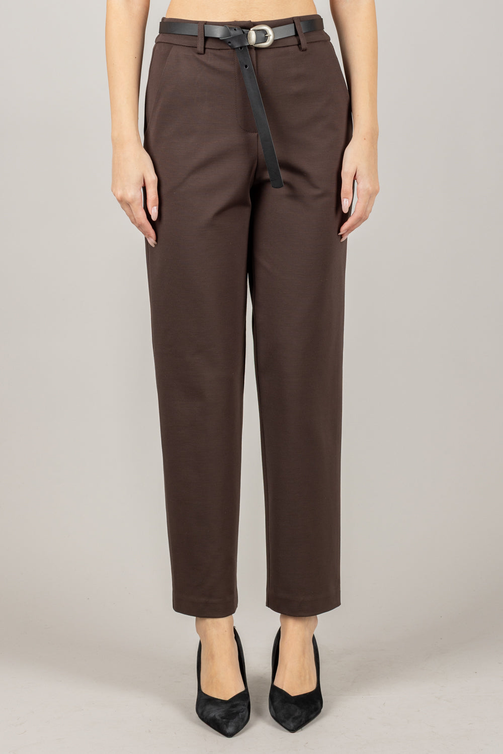 TENSIONE IN - 26P1202 - PANTALONE CARROT IN PUNTO MILANO CON CINTA