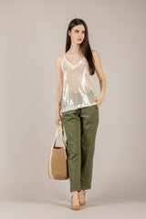 DIXIE - P881A239 - PANTALONE A SIGARETTA CON CINTA ARMY
