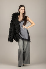 IMPERIAL - RIP0KBA - TOP ASIMMETRICO SATIN CON PIZZO