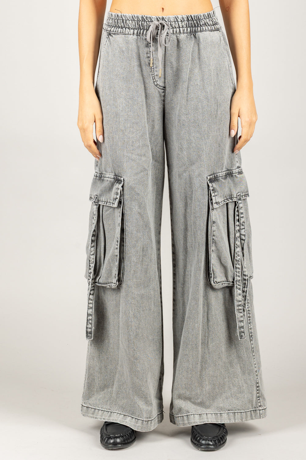 TENSIONE IN - W25P464 - PANTALONE CARGO CON COULISSE
