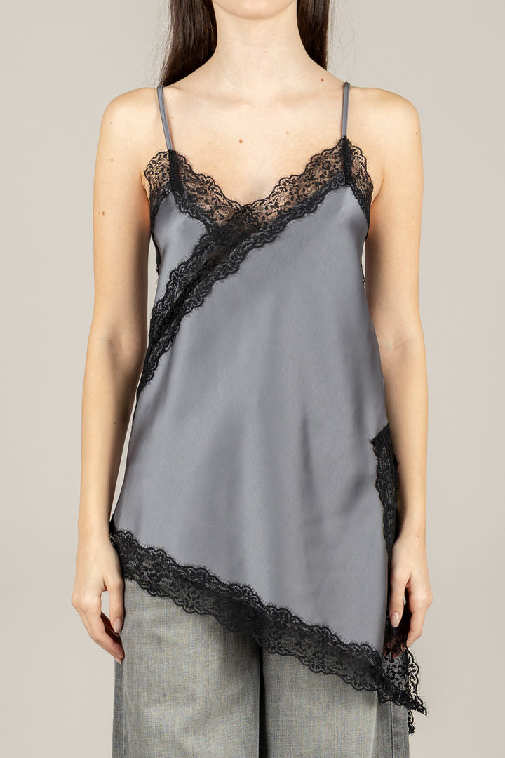 IMPERIAL - RIP0KBA - TOP ASIMMETRICO SATIN CON PIZZO