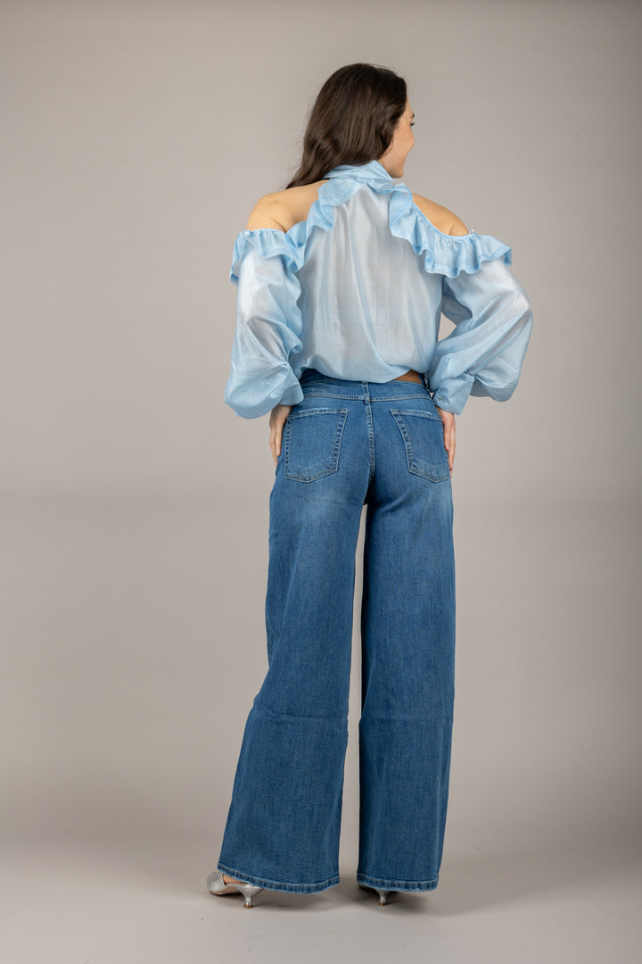 VICOLO - TD1546 - CAMICIA CUT OUT SPALLE CON ROUCHES
