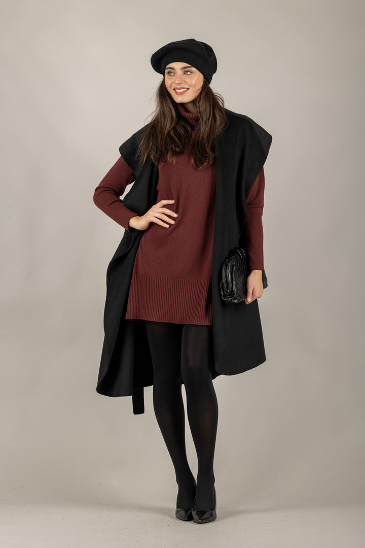 VICOLO - 77340F - MAGLIA LUNGA COLLO ALTO CON SPACCHETTI