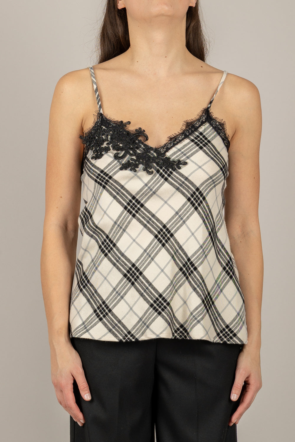 DIXIE - R648Y020 - TOP CHECK CON DETTAGLIO RICAMATO