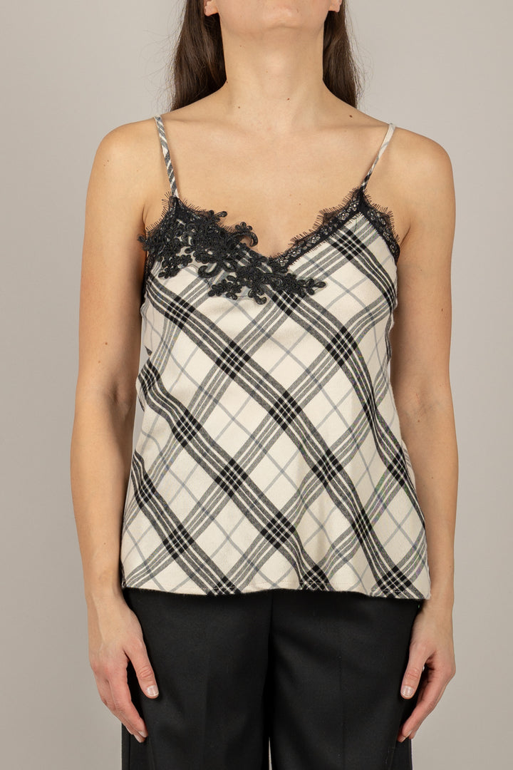 DIXIE - R648Y020 - TOP CHECK CON DETTAGLIO RICAMATO