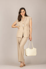 VICOLO - TAB2152 - GILET GESSATO LUNGO BEIGE