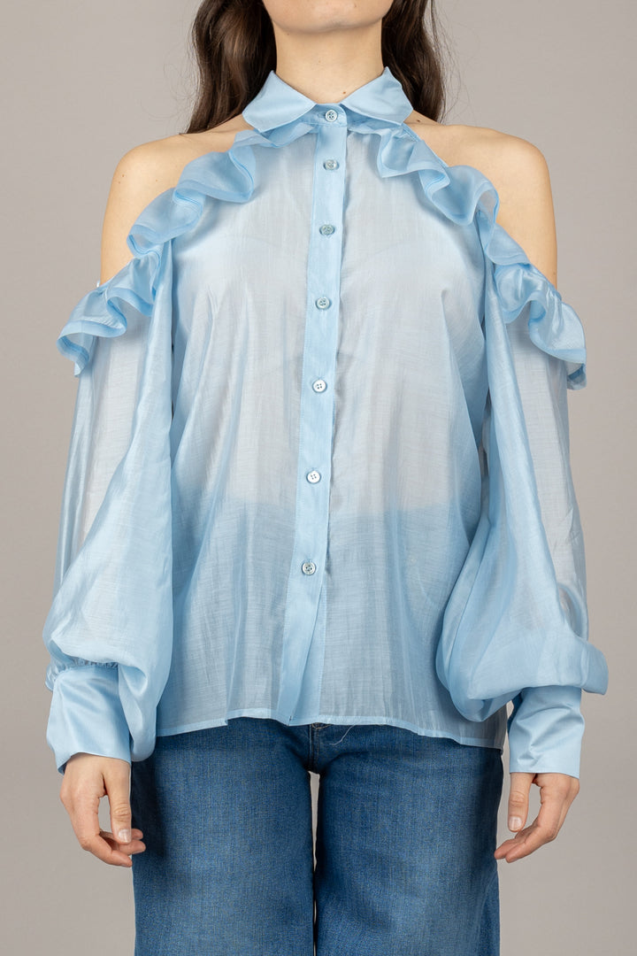 VICOLO - TD1546 - CAMICIA CUT OUT SPALLE CON ROUCHES