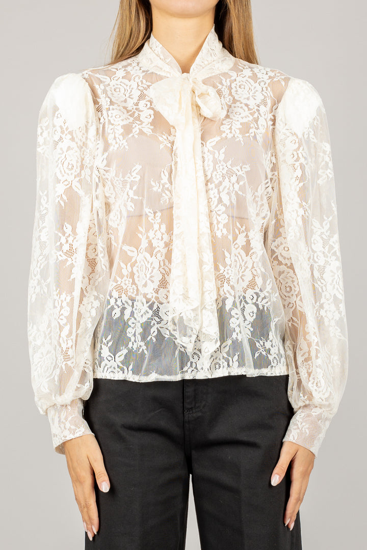 TENSIONE IN - FW250009 - BLUSA IN PIZZO CON FIOCCO