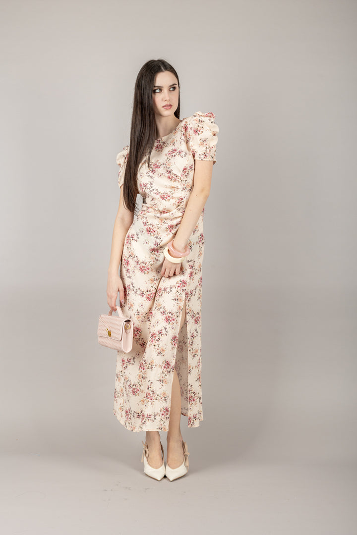 VICOLO - TD1959 - ABITO FLOREALE CON DRAPPEGGIO