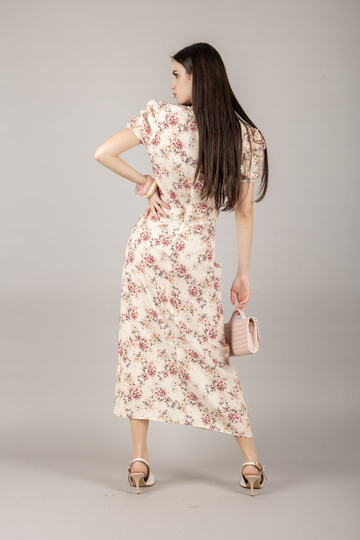 VICOLO - TD1959 - ABITO FLOREALE CON DRAPPEGGIO