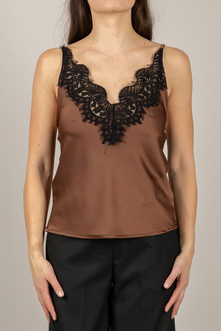 TENSIONE IN - 37634 - TOP SATIN CON PIZZO