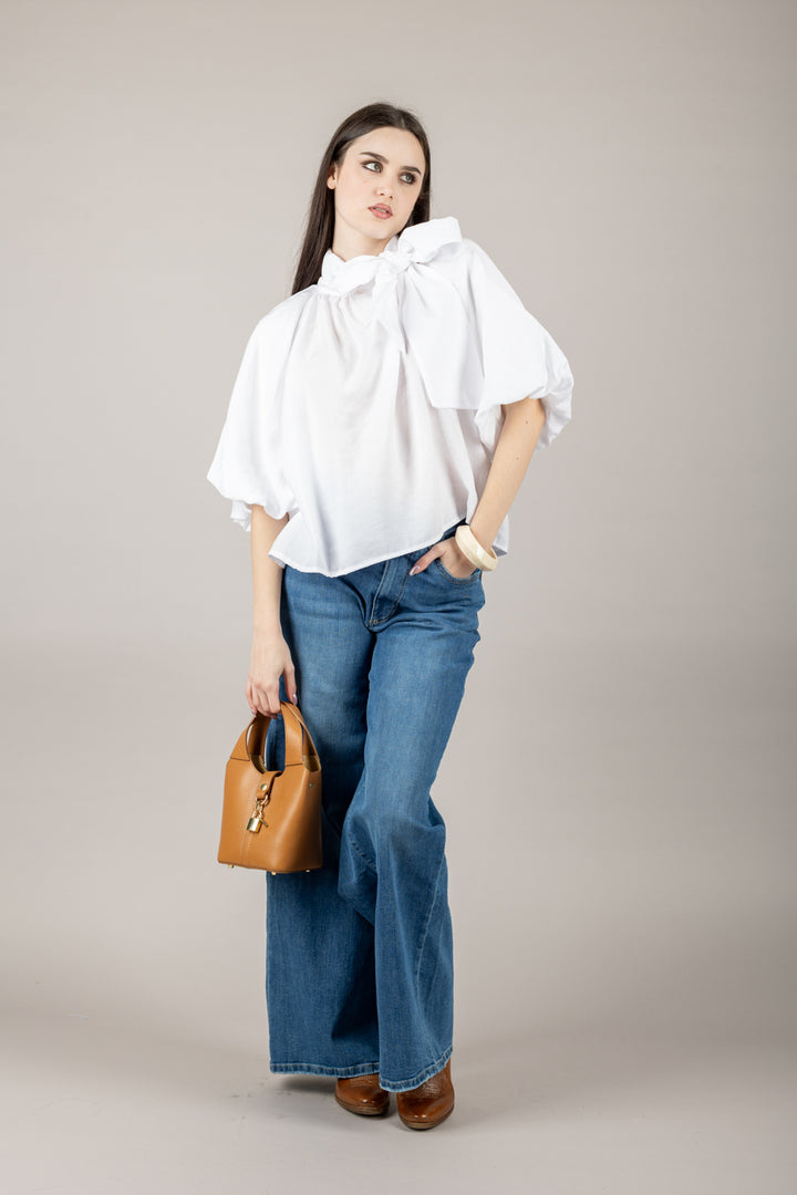 HAVEONE - CMA-N185 - BLUSA REGLAN CON FIOCCO E MANICA A PALLONCINO
