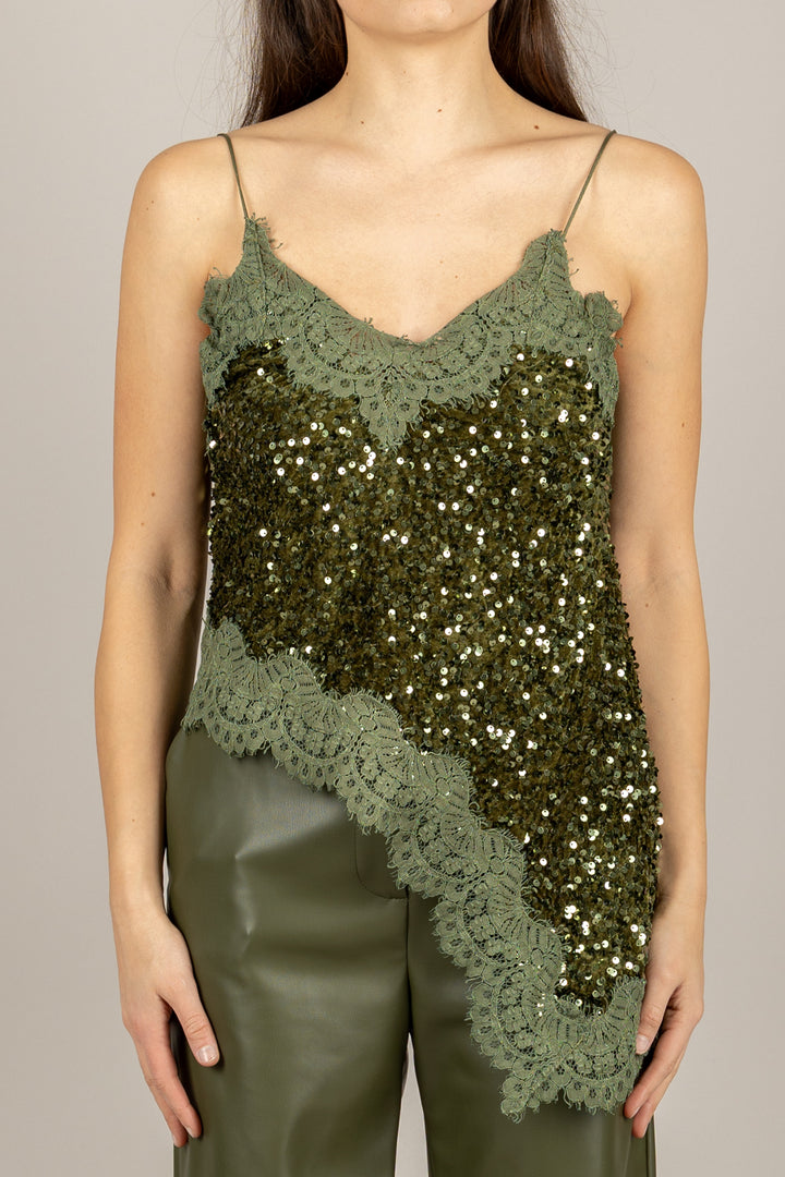 TENSIONE IN - W25TC78 - TOP ASIMMETRICO CINIGLIA PAILLETTES