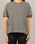 TENSIONE IN - 26M4893 - T-SHIRT RIGATA CON PROFILI A CONTRASTO PANNA/NERO/TABACCO