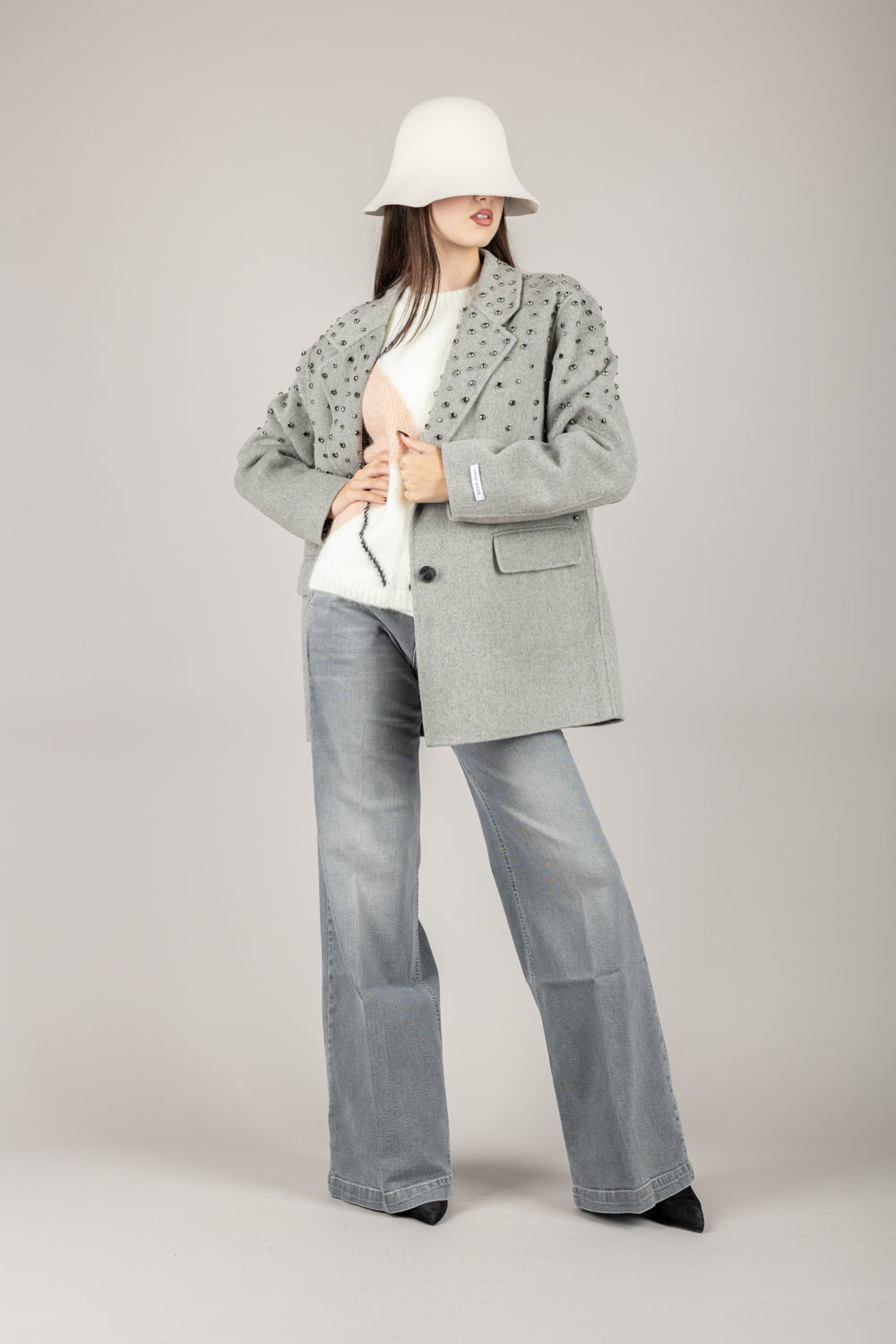 HAVEONE KHB-P004 GIACCA MONOPETTO OVER CON STRASS