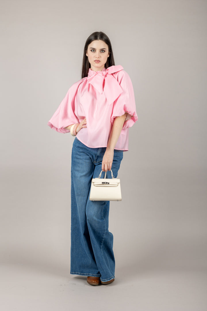 HAVEONE - CMA-N185 - BLUSA REGLAN CON FIOCCO E MANICA A PALLONCINO
